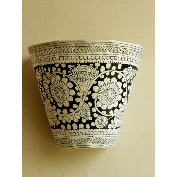 Indiehaat | Flower Kalamkari Handpainted Wall Mount Leather Lamp | 8.5 Inch