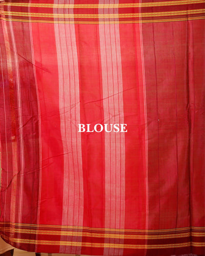 ILKAL Handloom Cotton Silk Saree Burgundy Red Color with running blouse - IndieHaat
