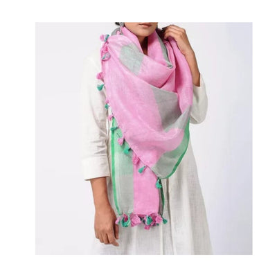 Hand Dyed Pure Linen Dupatta Pink Color-Indiehaat