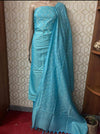 Khadi Cotton Suit Piece Cadet Blue Color with Bottom and Dupatta Digital Zig-Zag Embroidered-Indiehaat
