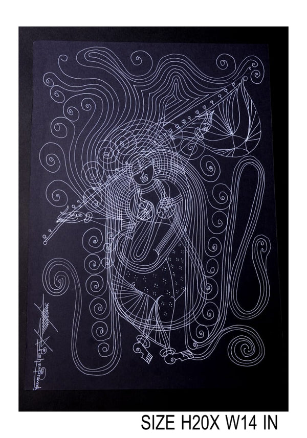 The Surpur Line Art Painting Mixed Media on Paper Unframed (Size: 22 x 16 inches) Artist: Krishna Prakash-Indiehaat