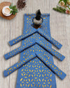 Cotton Table Runner and Mat Set (6+1) Applique work Blue Color - IndieHaat