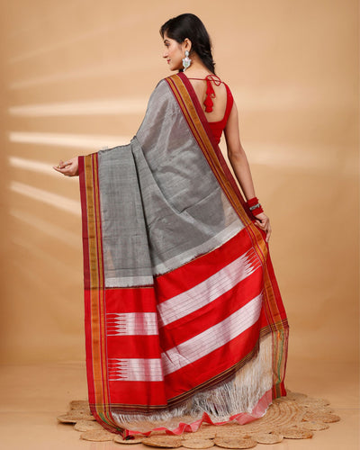 ILKAL Handloom Cotton Silk Saree Gray Color with running blouse - IndieHaat
