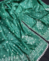 Pure Tussar Silk Dupatta Emerald Green Color Chikankari and Crochet work - IndieHaat