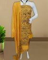 Katan Silk Suit Golden Yellow Color Madhubani Print - IndieHaat