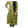 Pure Cotton Green Ikkat Handblock Printed Prestitched Dress (Size 34 to 46)-Indiehaat