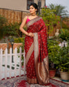 Banarasi Silk Saree Maroon Color with allover buti and blouse - IndieHaat