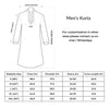 Size chart for IndieHaat products - Men's Kurta