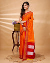 ILKAL Handloom Cotton Silk Saree Bright Orange Color with running blouse - IndieHaat