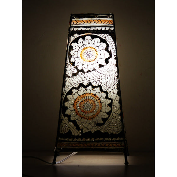 Indiehaat | Flower Kalamkari Handpainted Standing Square Leather Lamp | 13 Inch