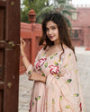 Organza Stitched Suit Light Peach Color Hand painted - IndieHaat