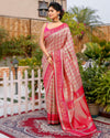 Banarasi Silk Saree Pink & Gold Color with contrast pallu and blouse - IndieHaat