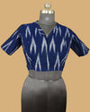 Pure Cotton Blouse Dark Navy Blue Color Ikkat Design - IndieHaat