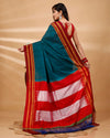 ILKAL Handloom Cotton Silk Saree Dark Turquoise Color with running blouse - IndieHaat