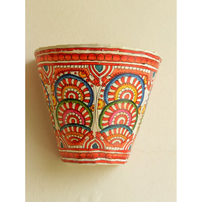 Indiehaat | Flower Kalamkari Handpainted Wall Mount Leather Lamp | 5.5 Inch