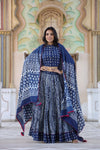 Cotton Lehanga HandBlock Print Blue 20% Off - IndieHaat