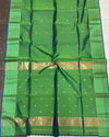 Maheshwari Handloom Silk Saree Olive Green Color allover hand buti work with Resham border and running blouse - IndieHaat