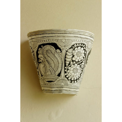 Indiehaat | Peacock Kalamkari Handpainted Wall Mount Leather Lamp | 8.5 Inch