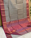 Pure Maheshwari Handwoven Tissue Silk Saree Brownish Gray Color with running blouse - IndieHaat