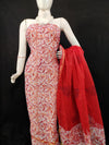 Kota Doria Red Suit Material Handblock Printed with Zari Border Dupatta-Indiehaat