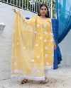 Kota Doria Cotton Suit (Top+Bottom+Dupatta) Pastel Yellow Color Stitch Embroidery work - IndieHaat