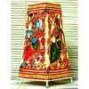 Indiehaat | Krishna Radha Kalamkari Handpainted Standing Round Leather Lamp | 9 Inch