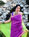 Katan Silk Saree Royal Purple Color Banarasi Weaves with running blouse - IndieHaat