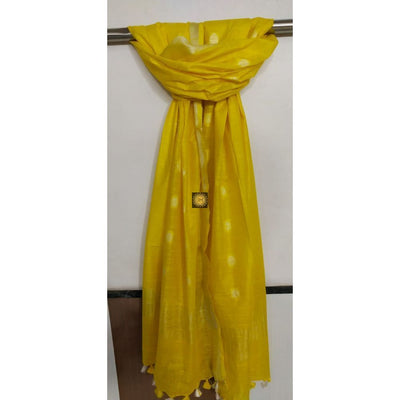 Hand Dyed Slub Linen Yellow Dupatta-Indiehaat