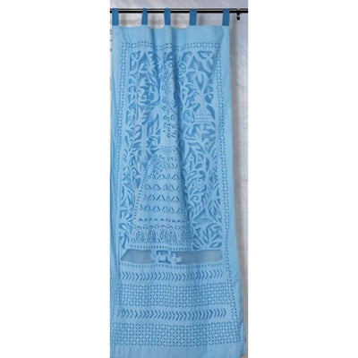 Applique Work Wall Hanging Blue Curtain (Set of 2)-Indiehaat