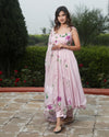 Organza Stitched Suit Pink Color Hand painted - IndieHaat