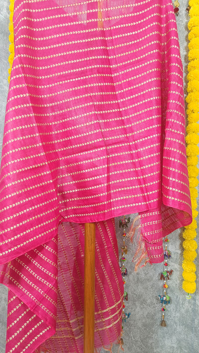 Katan Silk Banarasi Brocade Dupatta Pink Color - IndieHaat