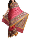 Silkmark Certified Tussar Silk Handloom Handblock Printed Red Saree with Blouse-Indiehaat