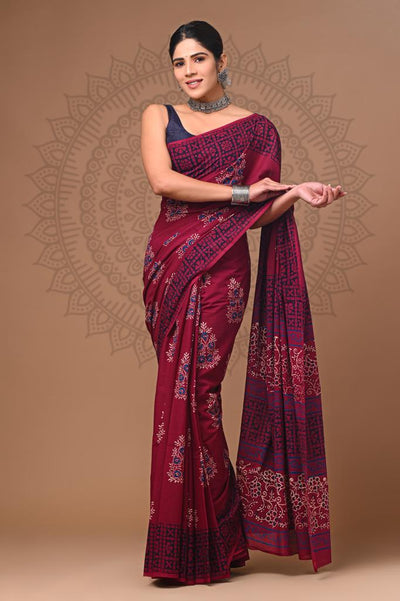 IndieHaat|Mulmul Cotton Saree HandblockPrint 13% Off