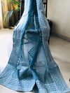 Organdy Cotton Saree Applique work Blue Colour with running blouse-Indiehaat