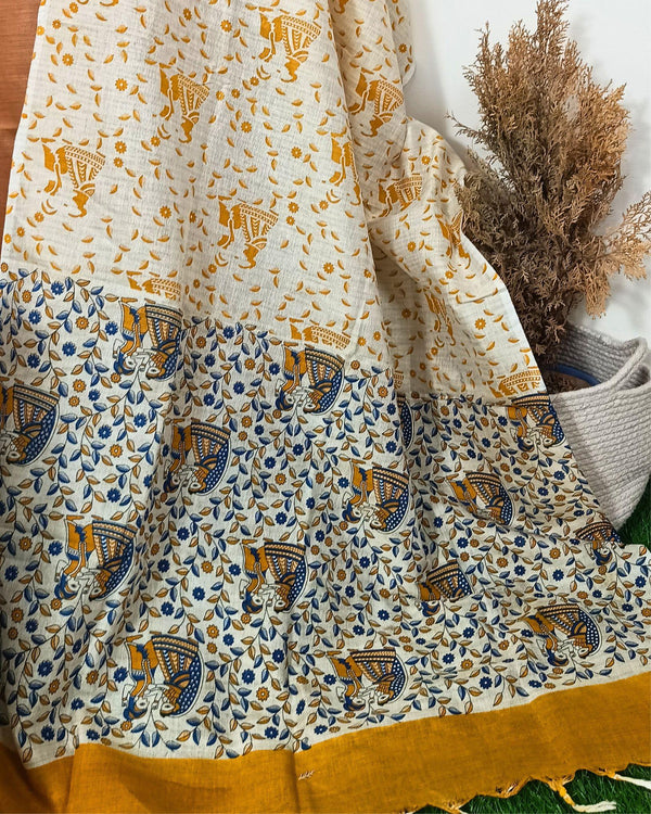 Khadi Silk Plain Suit Peach (Top+Bottom) with Printed Dupatta