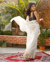 Pure Silk Kota Doria Saree Gray Color allover Hand Pitta work with running blouse - IndieHaat