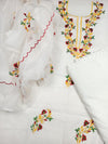 Kota Doria Embroidery White Suit Material with Matching Dupatta and Chikenkari Bottom-Indiehaat